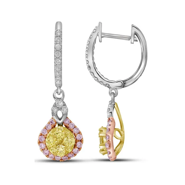 14k White Gold Round Canary Yellow Pink Diamond Dangle Earrings 1 Cttw gndatlanta Earrings 14k White Gold Round Canary Yellow Pink Diamond Dangle Earrings 1 Cttw gndatlanta Earrings