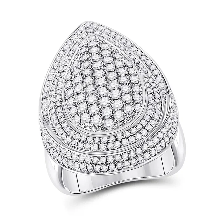 14k White Gold Round Diamond Fashion Cluster Pear Ring 215 Ctw gndatlanta Rings
