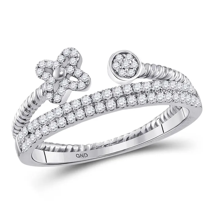 14k White Gold Round Diamond Flower Bisected Stackable Band Ring 15 Cttw gndatlanta Rings 14k White Gold Round Diamond Flower Bisected Stackable Band Ring 15 Cttw gndatlanta Rings