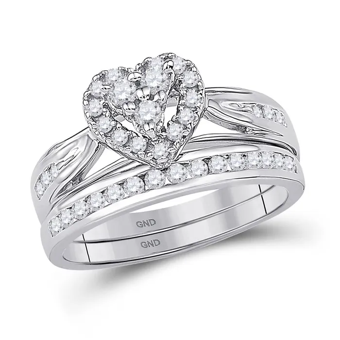 14k White Gold Round Diamond Heart Bridal Wedding Ring Set 12 Cttw gndatlanta Rings 14k White Gold Round Diamond Heart Bridal Wedding Ring Set 12 Cttw gndatlanta Rings