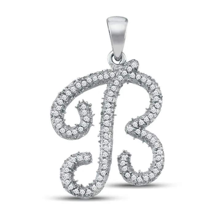 14k White Gold Round Diamond Initial B Letter Pendant 15 Cttw gndatlanta Necklaces 14k White Gold Round Diamond Initial B Letter Pendant 15 Cttw gndatlanta Necklaces