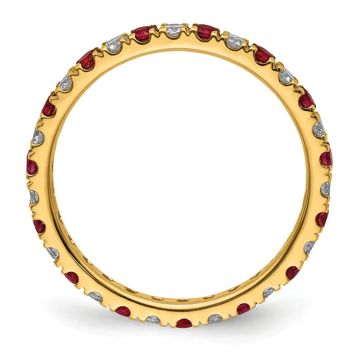 14k Yellow Gold 12 Ct Lab Grown Diamond VSSI G and Lab Created Ruby Eternity Band Ring Goldia Rings