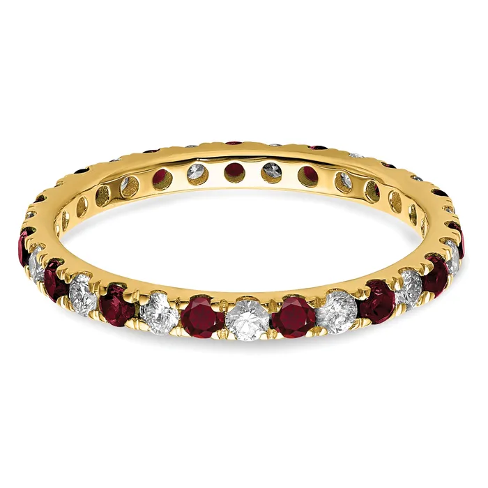 14k Yellow Gold 12 Ct Lab Grown Diamond VSSI G and Lab Created Ruby Eternity Band Ring Goldia Rings