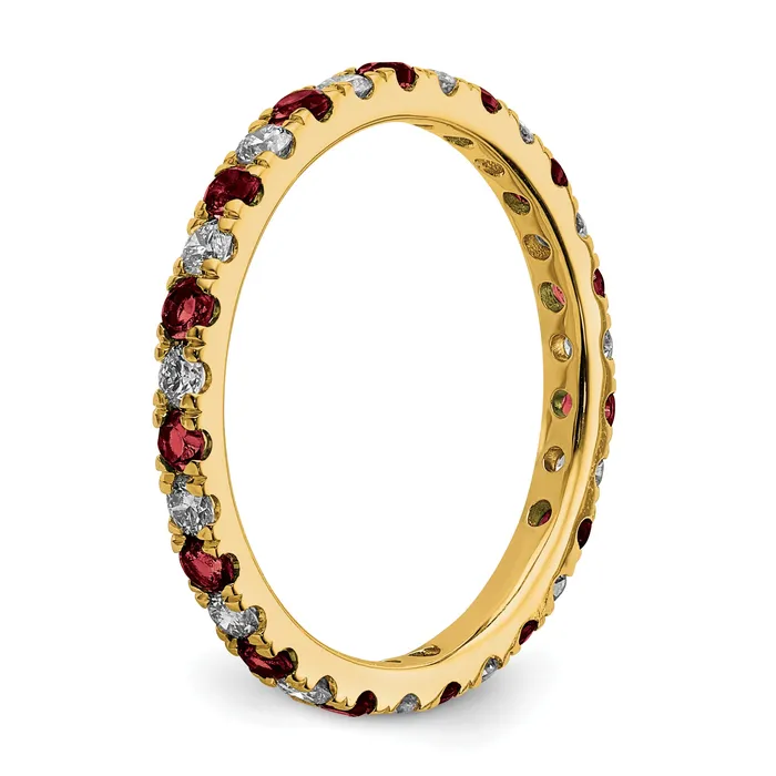 14k Yellow Gold 12 Ct Lab Grown Diamond VSSI G and Lab Created Ruby Eternity Band Ring Goldia Rings