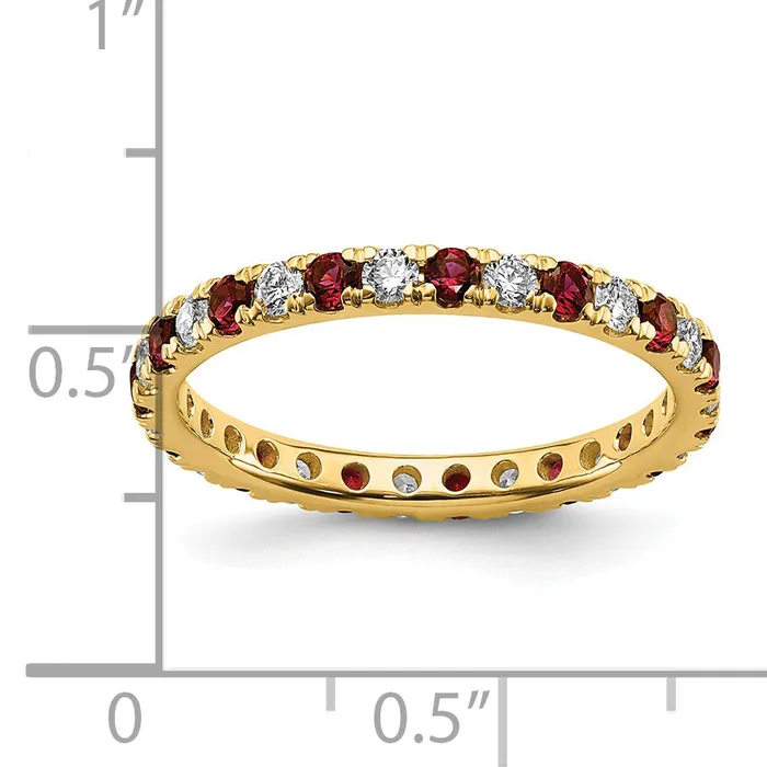 14k Yellow Gold 12 Ct Lab Grown Diamond VSSI G and Lab Created Ruby Eternity Band Ring Goldia Rings