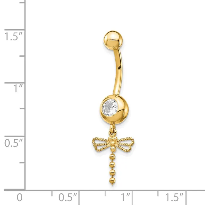 14k Yellow Gold 14 Gauge CZ Dragonfly Dangle Belly Ring Goldia Rings