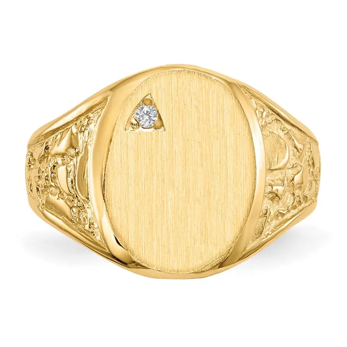 14K Yellow Gold 150x110mm Open Back AA Real Diamond Mens Signet Ring Goldiacom Rings
