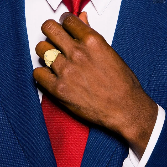 14K Yellow Gold 150x110mm Open Back AA Real Diamond Mens Signet Ring Goldiacom Rings
