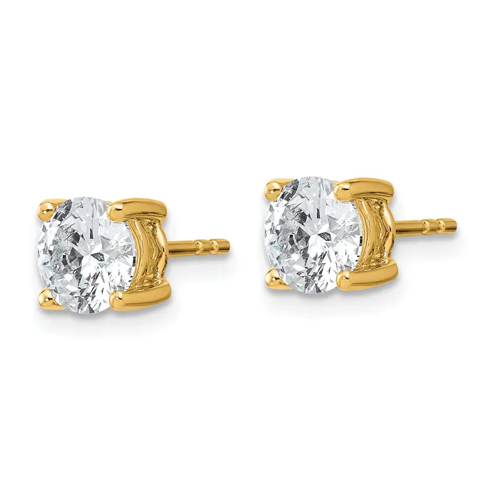 14k Yellow Gold 2 ctw Lab Grown Diamond VSSI G Round 4 Prong Heavy Wt Stud Earrings Goldia Earrings