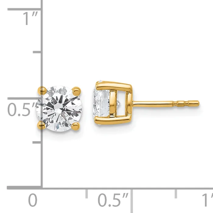 14k Yellow Gold 2 ctw Lab Grown Diamond VSSI G Round 4 Prong Heavy Wt Stud Earrings Goldia Earrings