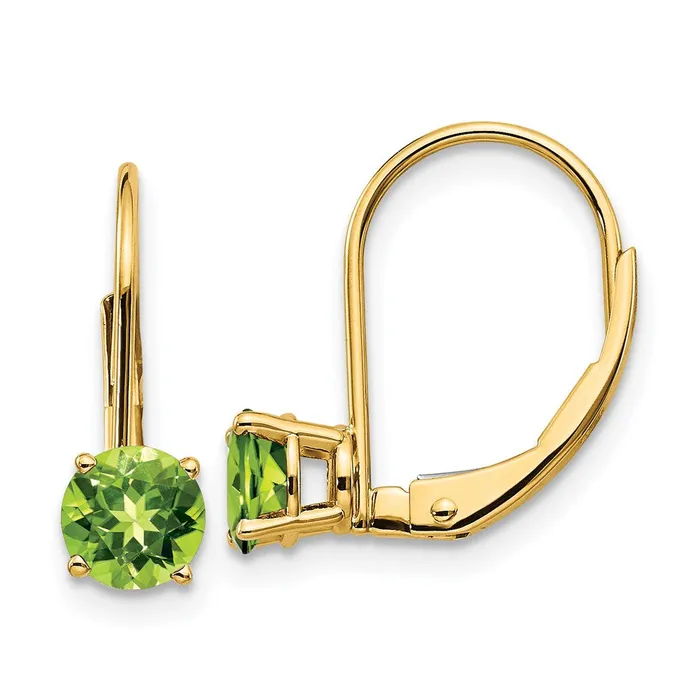 14k Yellow Gold 5mm Peridot Leverback Earrings Goldia Earrings