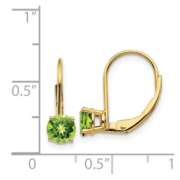 14k Yellow Gold 5mm Peridot Leverback Earrings Goldia Earrings