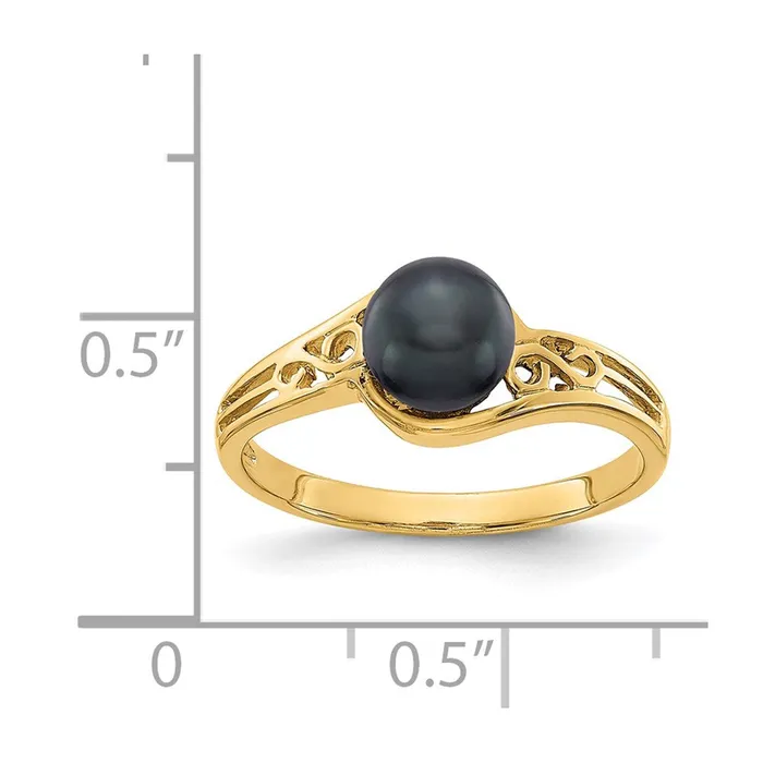 14K Yellow Gold 6mm Black FW Cultured Pearl ring Goldia Rings