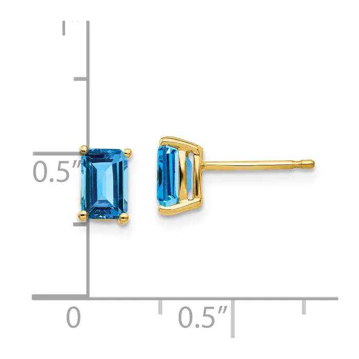 14k Yellow Gold 6x4mm Emerald Cut Blue Topaz Earrings Goldia Earrings