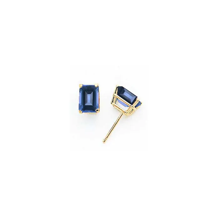 14k Yellow Gold 7x5mm Emerald Cut Sapphire Earrings Goldia Earrings