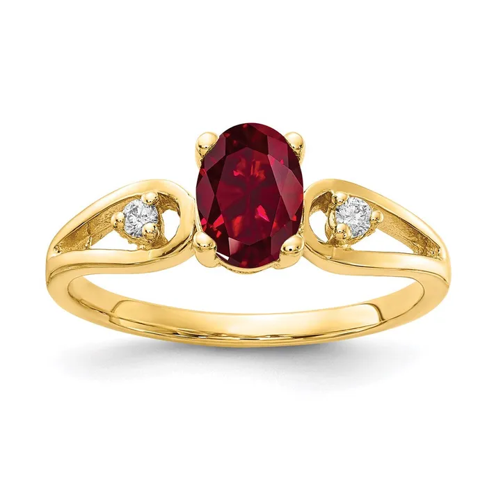 14K Yellow Gold 7x5mm Oval Created Ruby A Real Diamond ring Goldia Rings