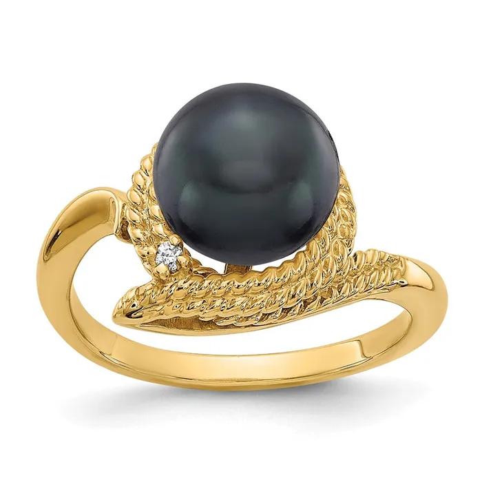 14K Yellow Gold 85mm Black FW Cultured Pearl AA Real Diamond ring Goldiacom Rings 14K Yellow Gold 85mm Black FW Cultured Pearl AA Real Diamond ring Goldiacom Rings