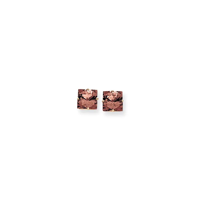 14k Yellow Gold 8mm Princess Cut Rhodolite Garnet earring Goldia Earrings 14k Yellow Gold 8mm Princess Cut Rhodolite Garnet earring Goldia Earrings