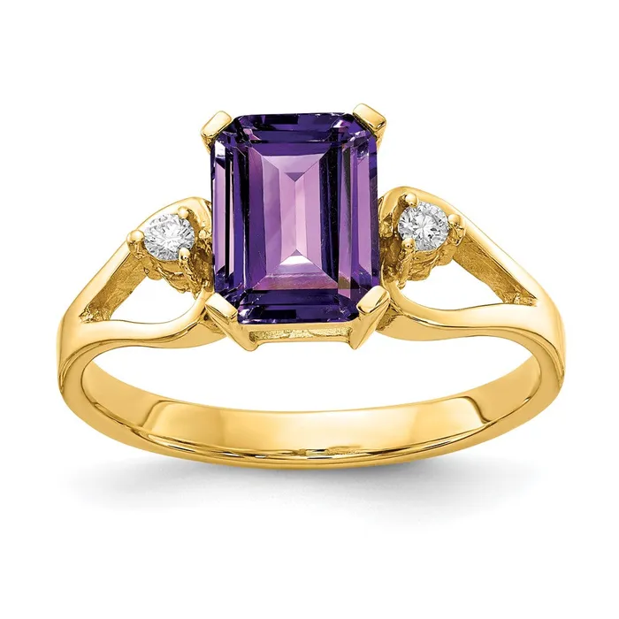 14k Yellow Gold 8x6mm Emerald Cut Amethyst AA Diamond ring Goldia Rings