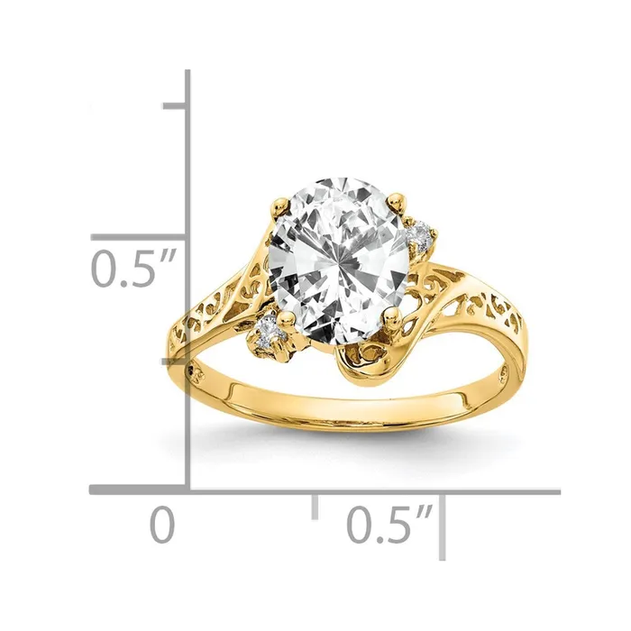 14K Yellow Gold 9x7mm Oval Cubic Zirconia A Real Diamond ring Goldia Rings
