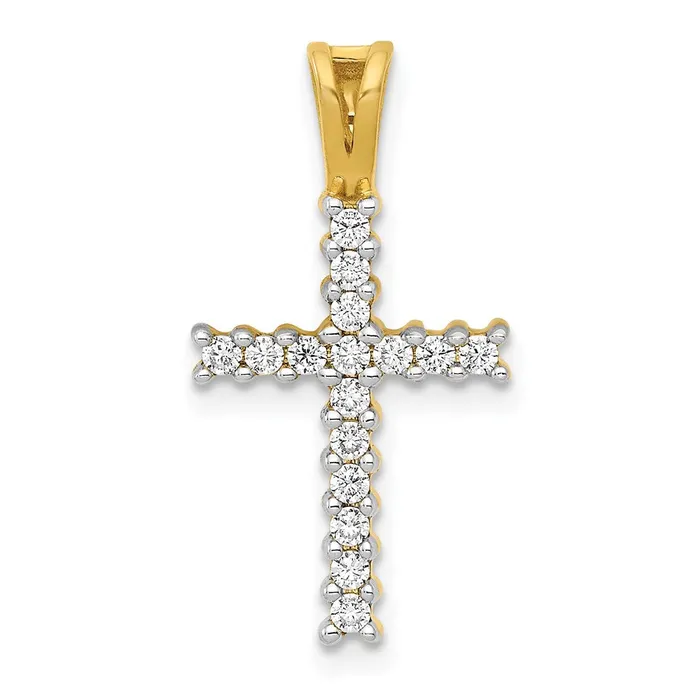 14k Yellow Gold and Rhodium Real Diamond Latin Cross Pendant Goldia Necklaces 14k Yellow Gold and Rhodium Real Diamond Latin Cross Pendant Goldia Necklaces