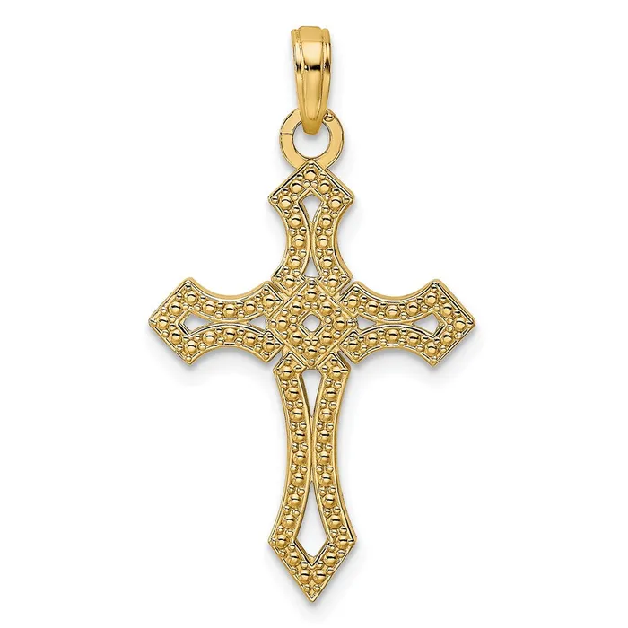 14k Yellow Gold Beaded u0026 Polished Fancy Cross Pendant Goldia Necklaces