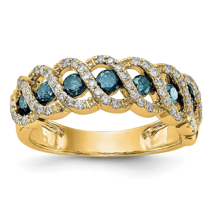 14k Yellow Gold Blue u0026 White Real Diamond Band Goldia Rings