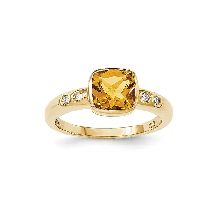 14K Yellow Gold CitrineDiamond Bezelset Ring Goldia Rings
