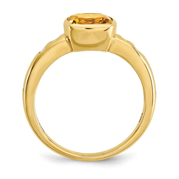 14K Yellow Gold CitrineDiamond Bezelset Ring Goldia Rings