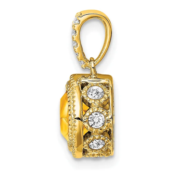 14K Yellow Gold Cushion Citrine and Real Diamond Pendant Goldia Necklaces
