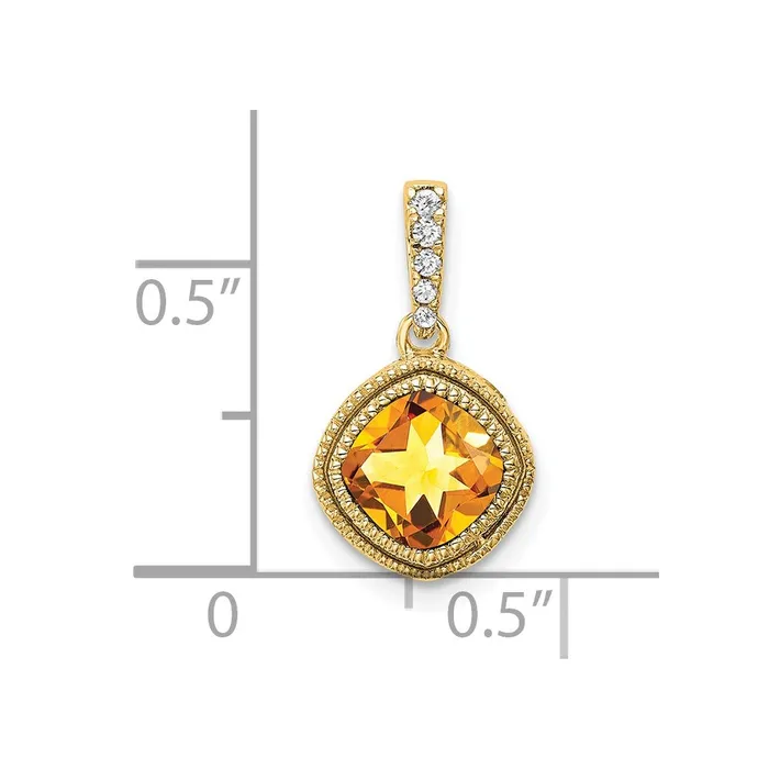 14K Yellow Gold Cushion Citrine and Real Diamond Pendant Goldia Necklaces