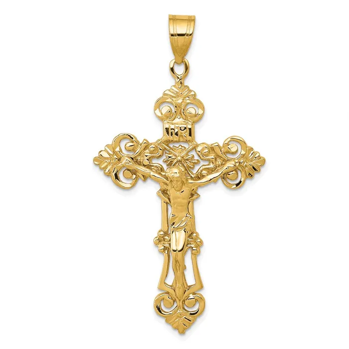 14k Yellow Gold INRI Fleur De Lis Crucifix Pendant Goldia PreStyled Sets