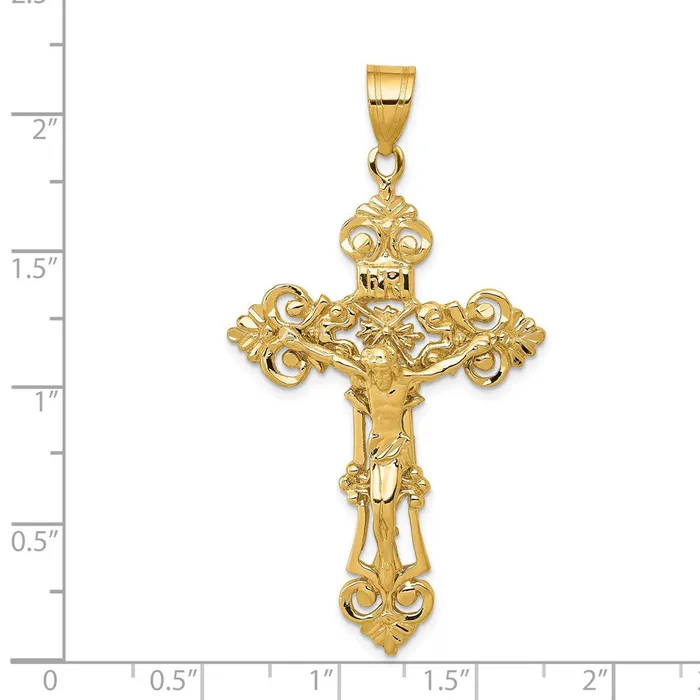 14k Yellow Gold INRI Fleur De Lis Crucifix Pendant Goldia PreStyled Sets