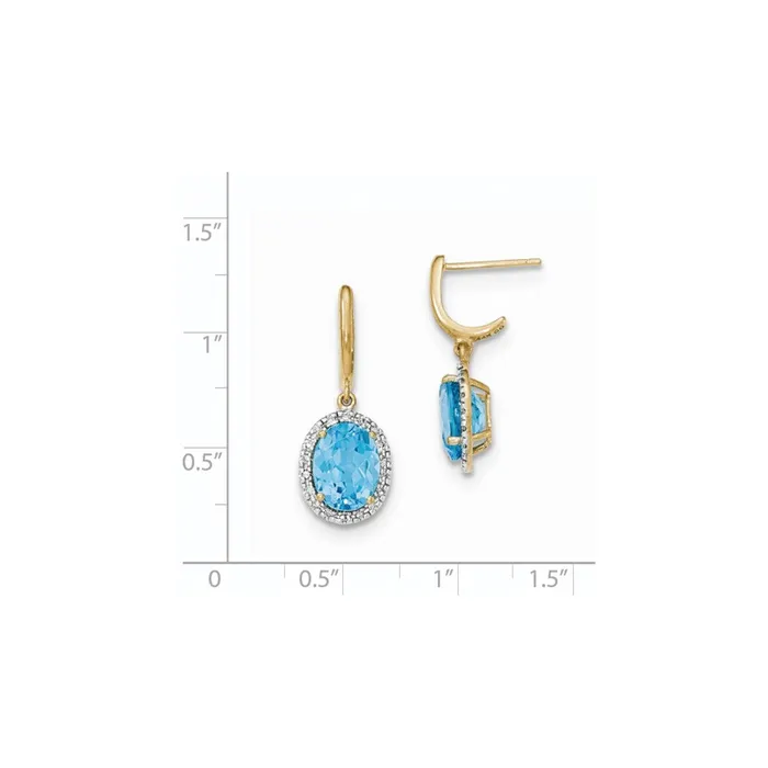 14k Yellow Gold Lt Swiss Blue Topaz wReal Diamond Halo Post Dangle Earrings Goldia Earrings