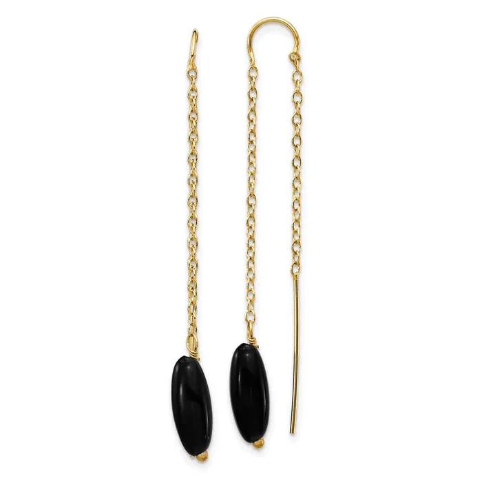 14k Yellow Gold Onyx with U Threader Earrings Goldia Earrings