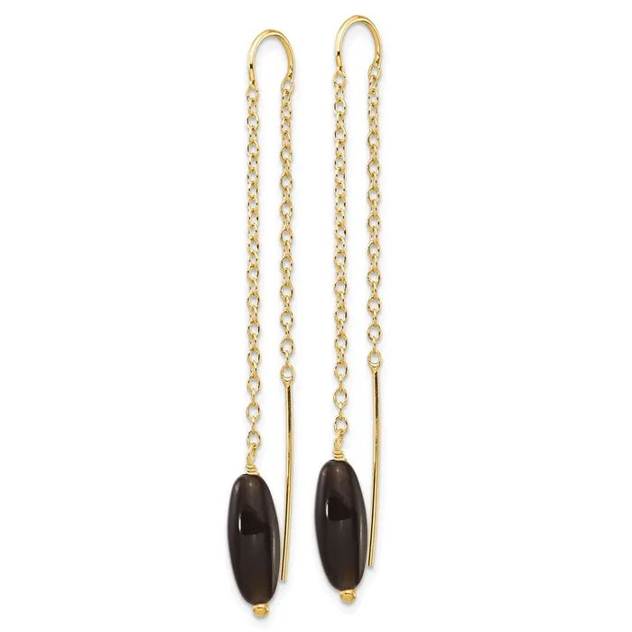 14k Yellow Gold Onyx with U Threader Earrings Goldia Earrings