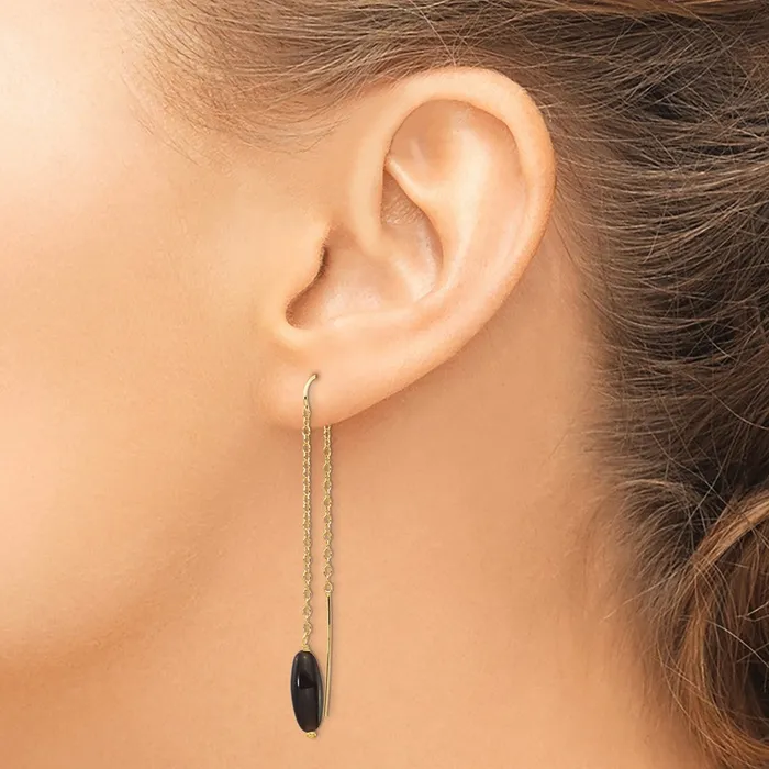 14k Yellow Gold Onyx with U Threader Earrings Goldia Earrings