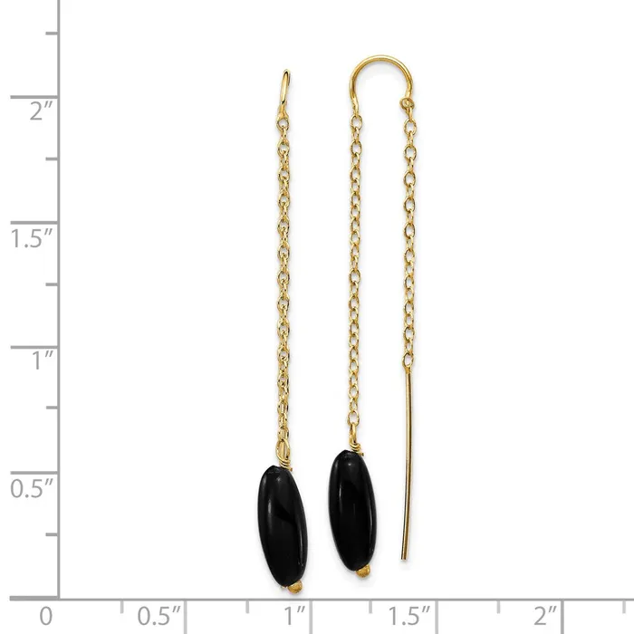 14k Yellow Gold Onyx with U Threader Earrings Goldia Earrings