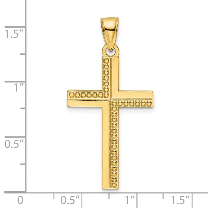 14k Yellow Gold Polished Beaded Cross Pendant Goldia Necklaces