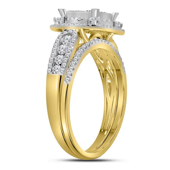 14k Yellow Gold Princess Diamond Bridal Wedding Ring Set 1 Cttw gndatlanta Rings