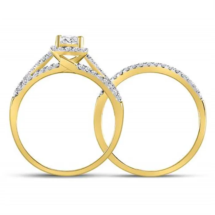 14k Yellow Gold Princess Diamond Bridal Wedding Ring Set 1 Cttw gndatlanta Rings