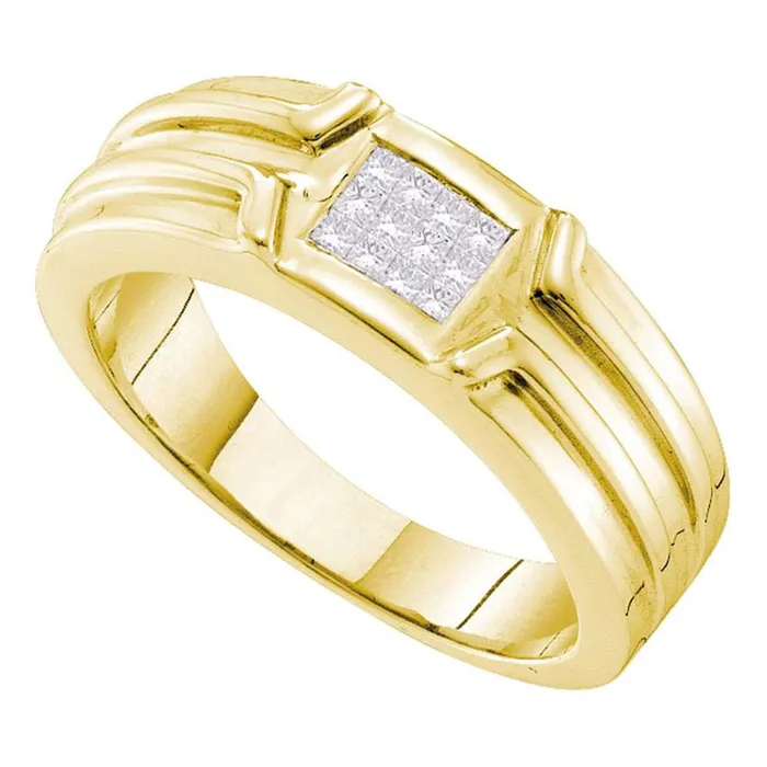 14k Yellow Gold Princess Diamond Cluster Ridged Wedding Band Ring 14 Cttw gndatlanta Rings 14k Yellow Gold Princess Diamond Cluster Ridged Wedding Band Ring 14 Cttw gndatlanta Rings