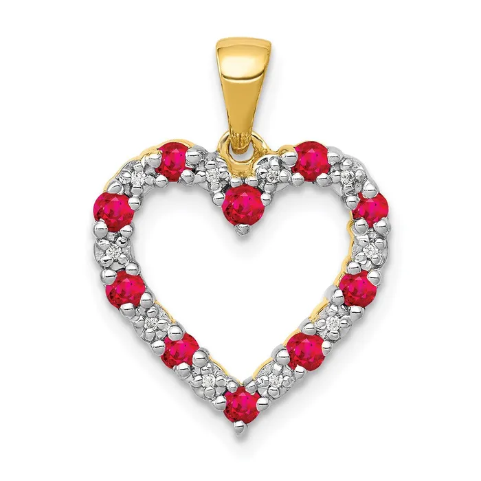 14K Yellow Gold Real Diamond and 35 Ruby Heart Pendant Goldia Necklaces