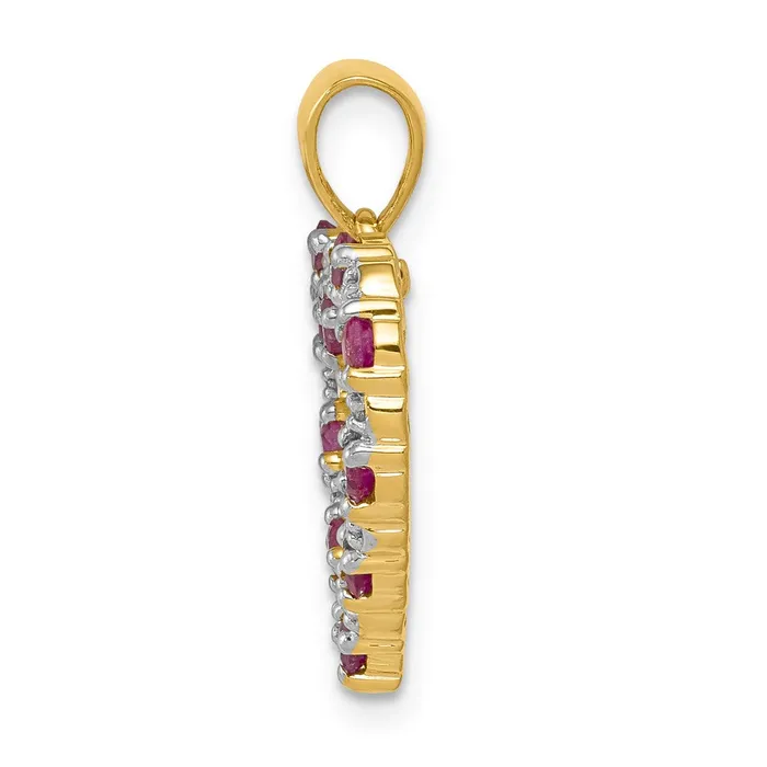 14K Yellow Gold Real Diamond and 35 Ruby Heart Pendant Goldia Necklaces