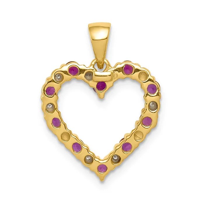 14K Yellow Gold Real Diamond and 35 Ruby Heart Pendant Goldia Necklaces