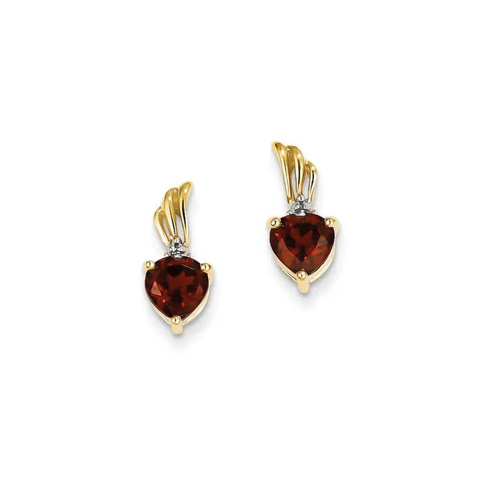 14k Yellow Gold Real Diamond and Garnet Heart Post Earrings Goldia Earrings 14k Yellow Gold Real Diamond and Garnet Heart Post Earrings Goldia Earrings