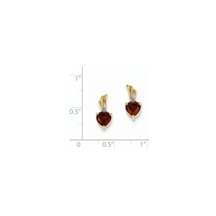 14k Yellow Gold Real Diamond and Garnet Heart Post Earrings Goldia Earrings