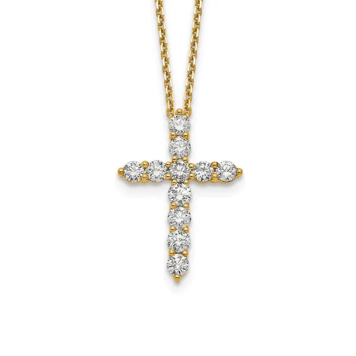 14K Yellow Gold Real Diamond Cross 18 inch Necklace Goldia Necklaces