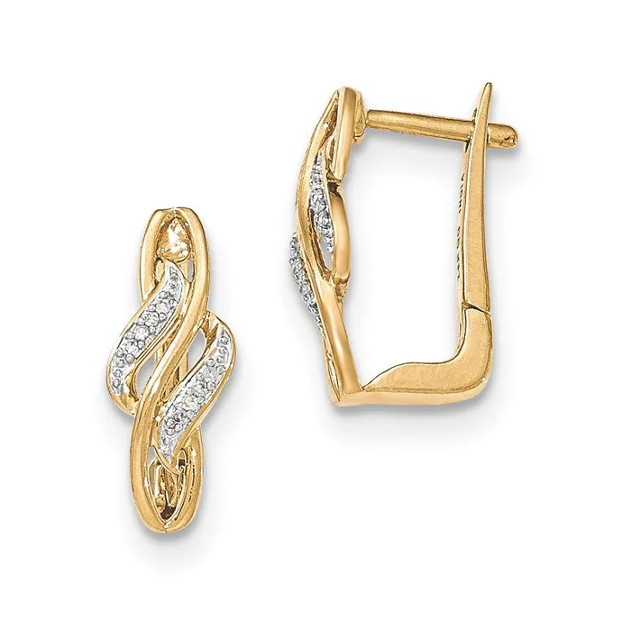 14k Yellow Gold Real Diamond Hinged Hoop Earring Goldia Earrings