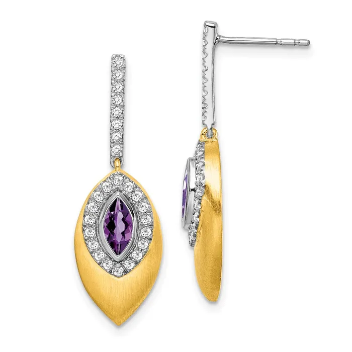 14k Yellow Gold Twotone Amethyst and Real Diamond Dangle Earrings Goldia Earrings 14k Yellow Gold Twotone Amethyst and Real Diamond Dangle Earrings Goldia Earrings